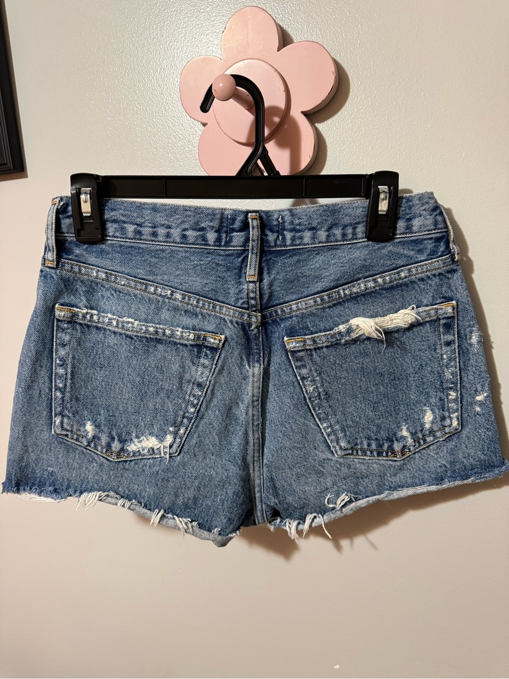 Agolde Blue Distressed Cutoff Denim Shorts button fly - Picture 3 of 3